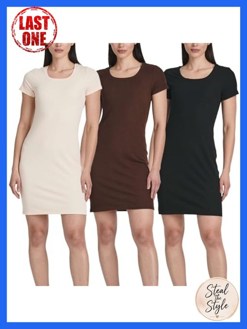 3 Pack Women's Ribbed Mini Dresses Scoop Neck Short Sleeve Bodycon